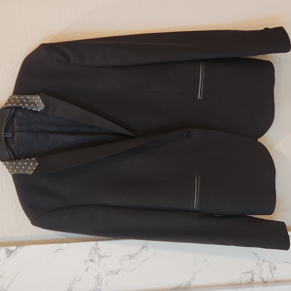 The Kooples Black Modern Blazer With Studded Leather Collar, Size 52/Large